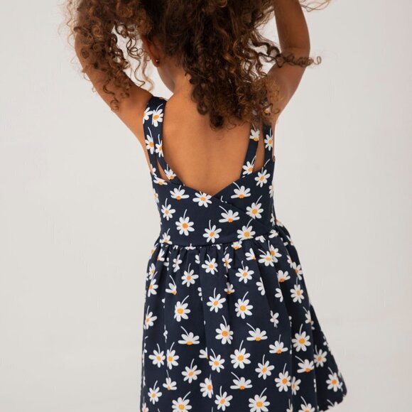 NWT Boboli navy satin dress with daisy print - Picture 3 of 7